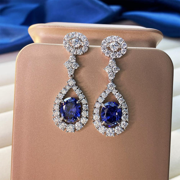 Tanzanite Sterling Silver Oval Cut Drop Earrings