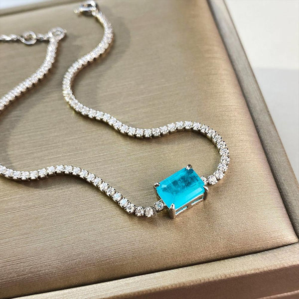 Vintage Emerald Cut Sterling Silver Paraiba Bracelet