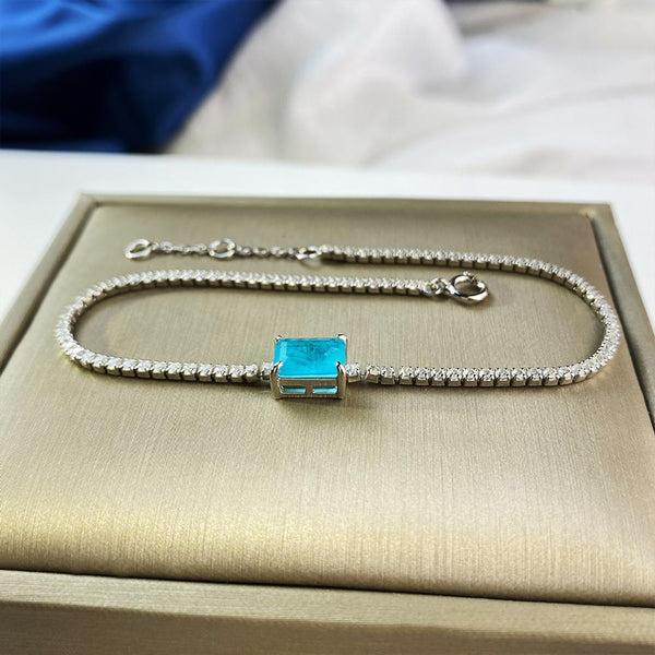 Vintage Emerald Cut Sterling Silver Paraiba Bracelet