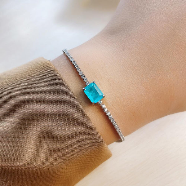 Vintage Emerald Cut Sterling Silver Paraiba Bracelet