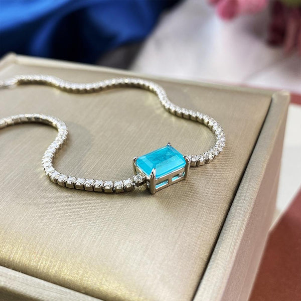 Vintage Emerald Cut Sterling Silver Paraiba Bracelet