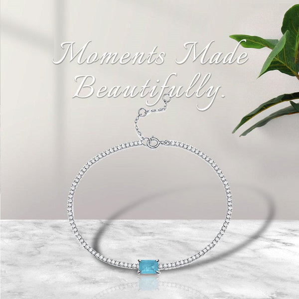 Vintage Emerald Cut Sterling Silver Paraiba Bracelet