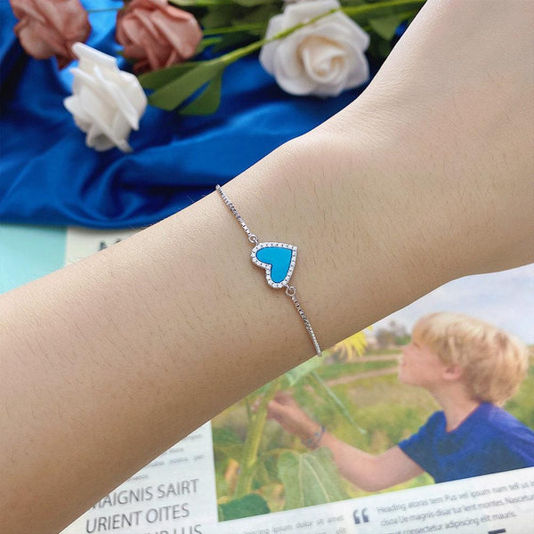 Vintage Love Heart Shape Sterling Silver Blue Bracelet