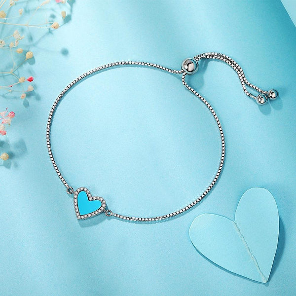 Vintage Love Heart Shape Sterling Silver Blue Bracelet