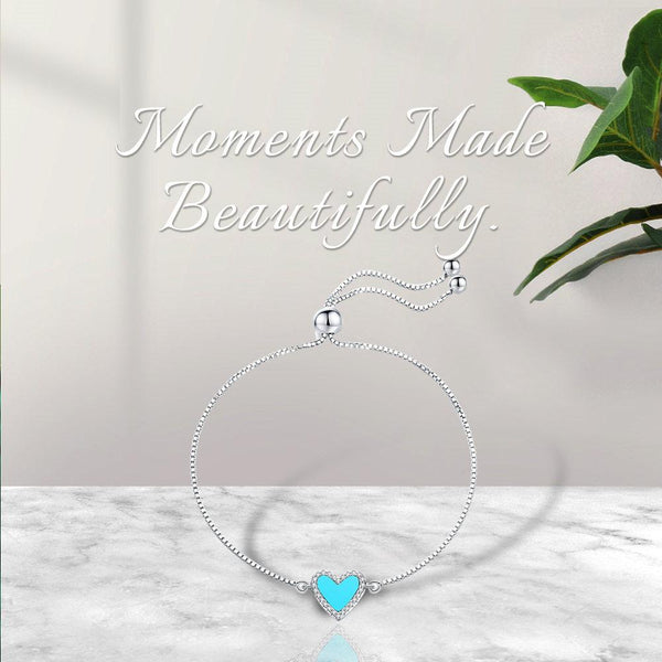 Vintage Love Heart Shape Sterling Silver Blue Bracelet