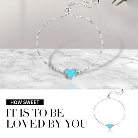 Vintage Love Heart Shape Sterling Silver Blue Bracelet