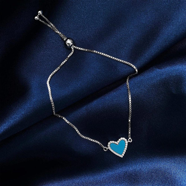 Vintage Love Heart Shape Sterling Silver Blue Bracelet
