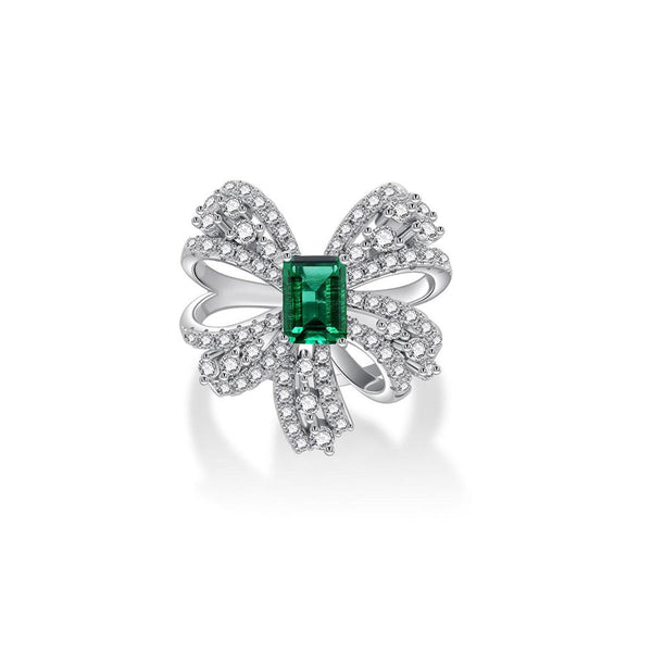 Bowtie Lab-Created Emerald 925 Sterling Silver Ring