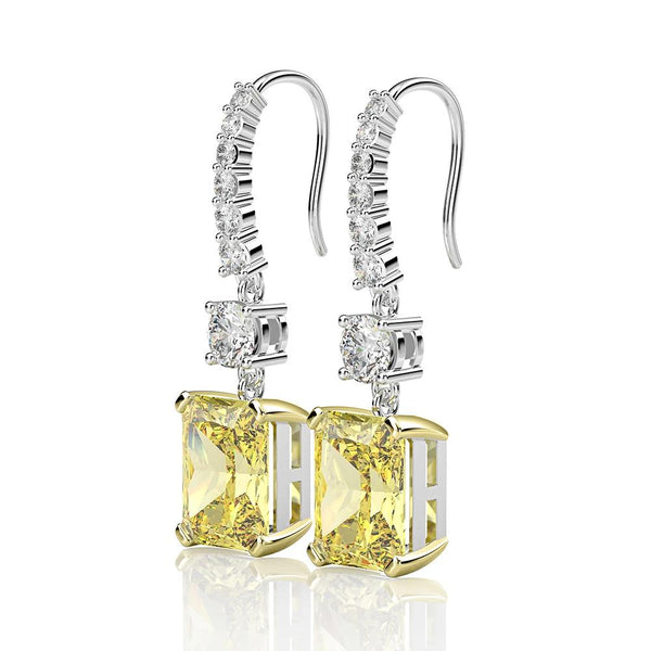 BTARSL Classic Radiant Cut 925 Sterling Silver Yellow Drop Earring