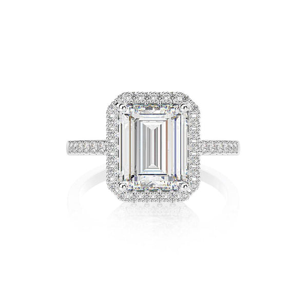 Halo Emerald Cut 925 Sterling Silver Engagement Ring