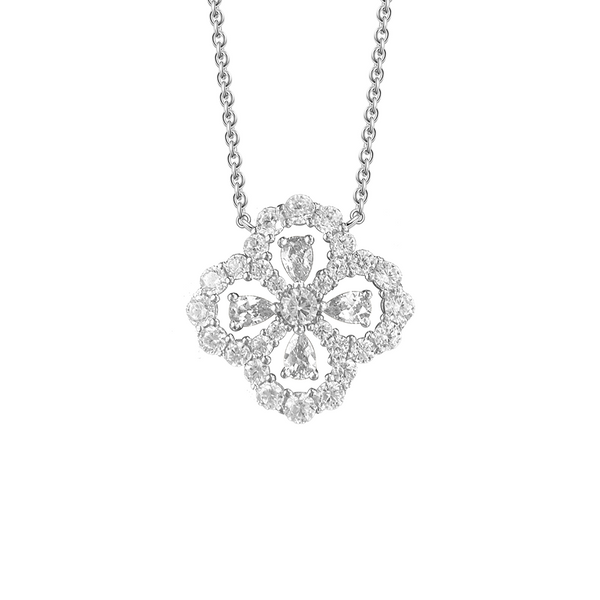 Snow Flower Pear Cut Sterling White Silver Necklace