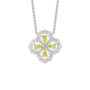 Snow Flower Pear Cut Sterling Yellow Silver Necklace