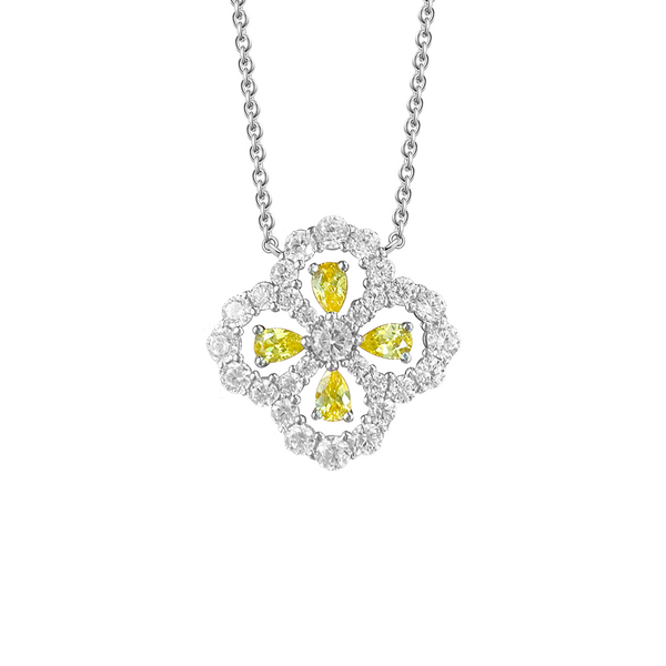 Snow Flower Pear Cut Sterling Yellow Silver Necklace