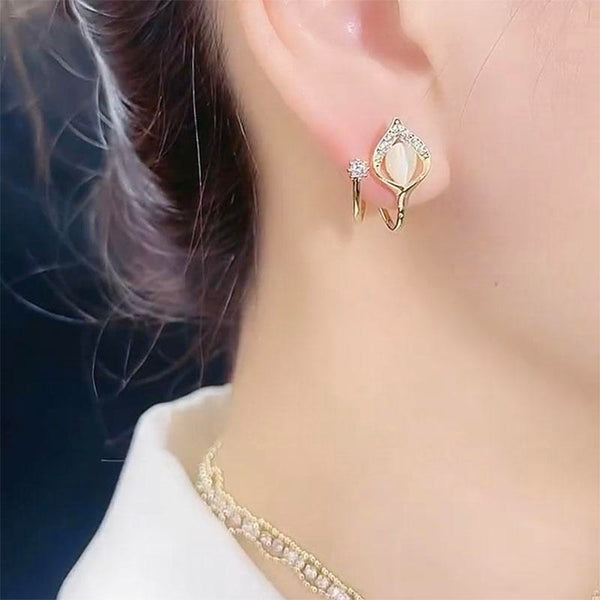 Presentski Garden Tulip Dangle Gold Plated Cat's Eye Stone Drop Earrings for Women