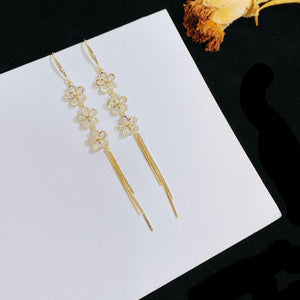 Presentski Flower Drop Earrings for Women Statement Dangle Tassels Earrings with CZ Valentine's Day Gift