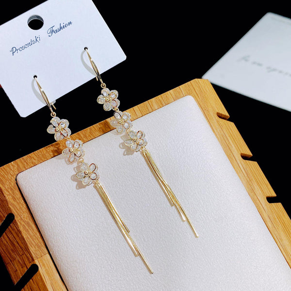 Presentski Flower Drop Earrings for Women Statement Dangle Tassels Earrings with CZ Valentine's Day Gift