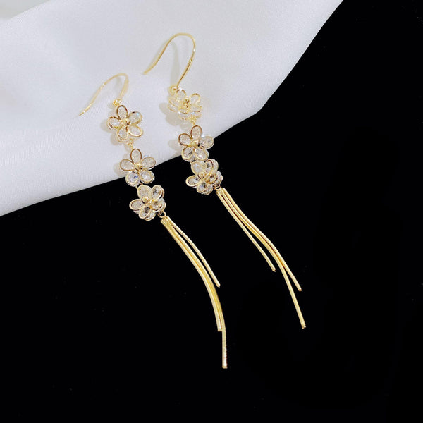 Presentski Flower Drop Earrings for Women Statement Dangle Tassels Earrings with CZ Valentine's Day Gift