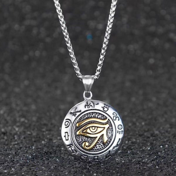 Presentski Egyptian Eye of Horus Necklace Disc Titanium Steel Death Devil's Eye Pendant Necklace