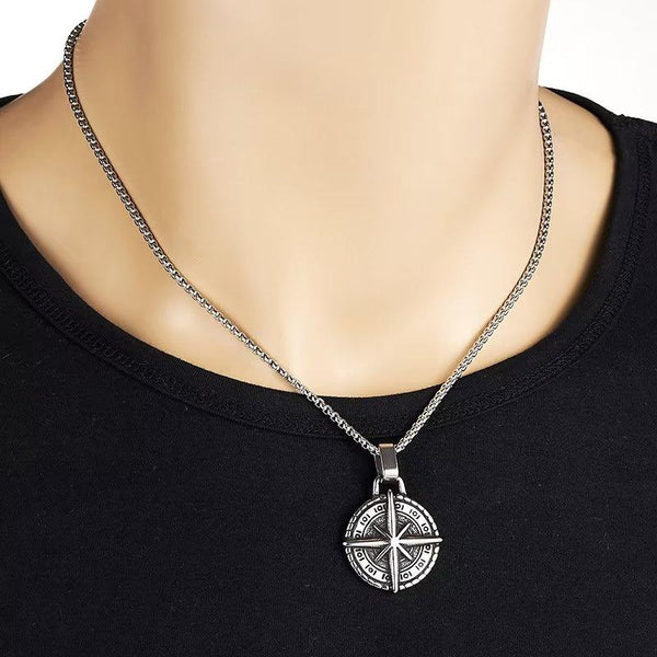 Presentski Vintage Compass Necklace Titanium Steel Hexagram Personality Pendant Necklace