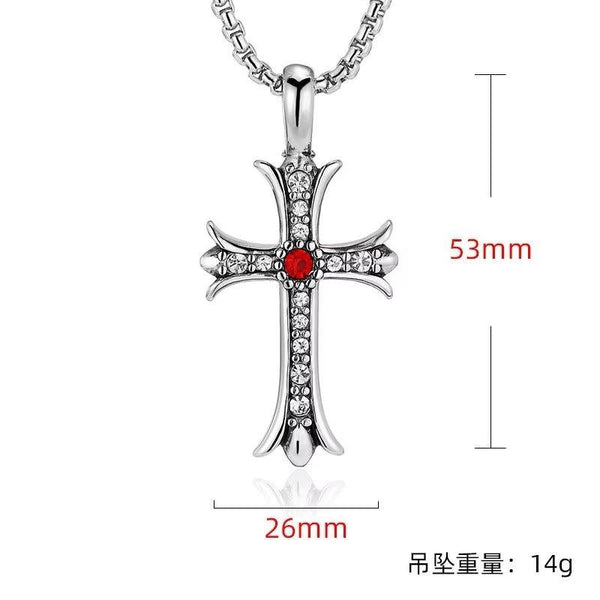 Presentski Vintage Men's Cross Necklace Titanium Steel Zircon Personality Cross Pendant Necklace