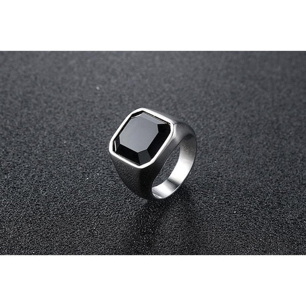 Presentski Simple Black Mirror Stone Ring for Men Boys