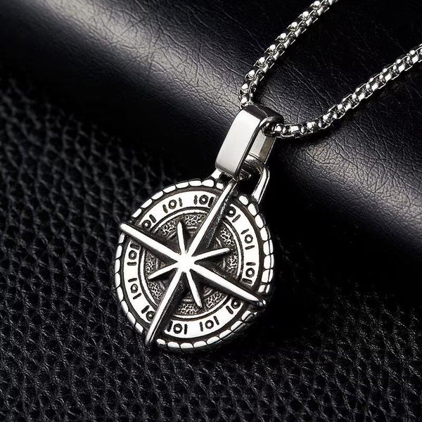 Presentski Vintage Compass Necklace Titanium Steel Hexagram Personality Pendant Necklace