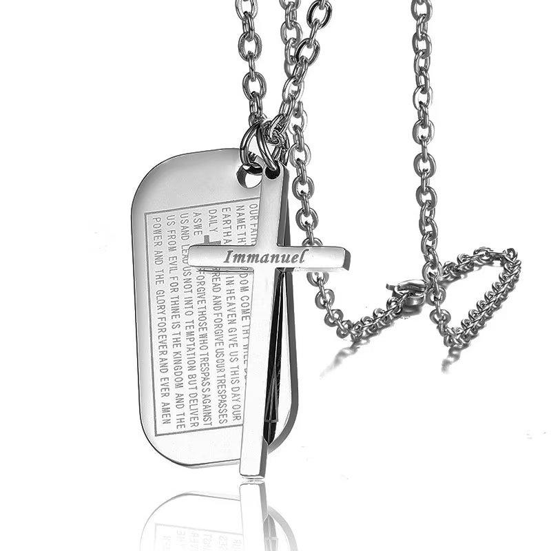 Presentski Personality Titanium Steel Military Brand Cross Necklace Retro Hip Hop Tide Men's Tag Necklace