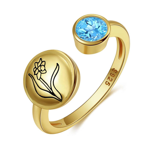 Presentski Beautiful Flower Birthstone Open Ring for Women Girls