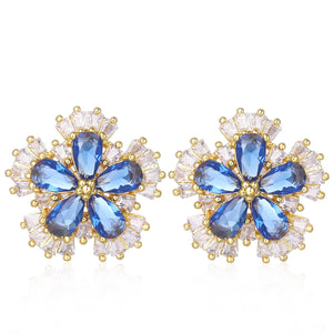 Presentski Blue Floral Elegant Gold-Plated Earrings