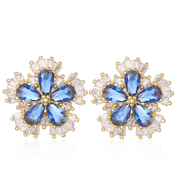 Presentski Blue Floral Elegant Gold-Plated Earrings