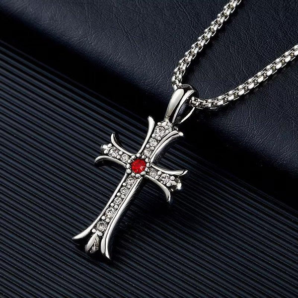 Presentski Vintage Men's Cross Necklace Titanium Steel Zircon Personality Cross Pendant Necklace