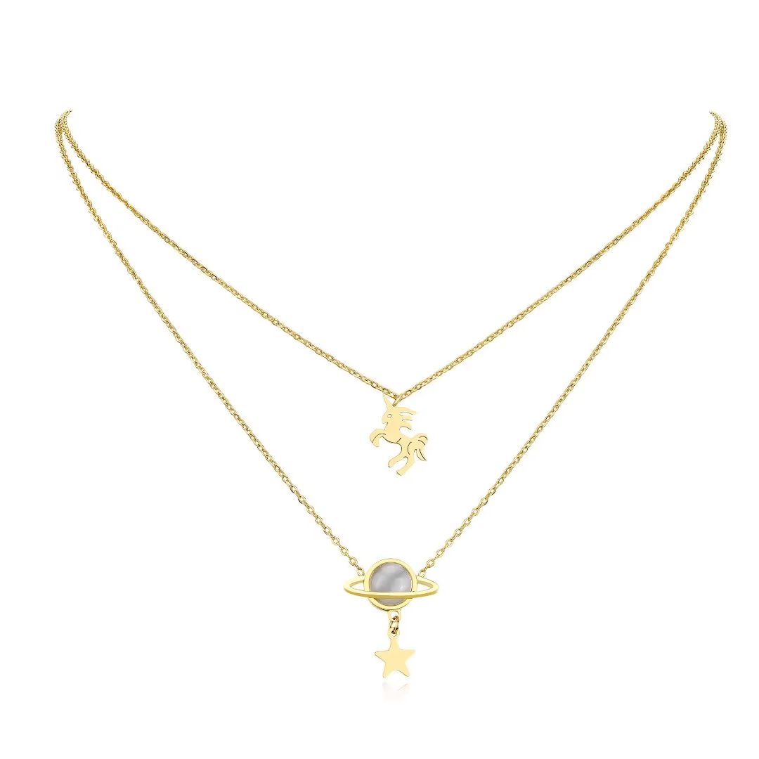 Presentski Unicorn Planet Star Necklace 18K Trendy Layered Adjustable Necklace