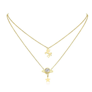 Presentski Unicorn Planet Star Necklace 18K Trendy Layered Adjustable Necklace