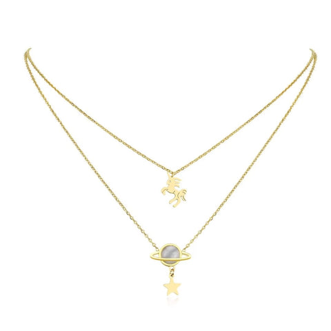 Presentski Unicorn Planet Star Necklace 18K Trendy Layered Adjustable Necklace