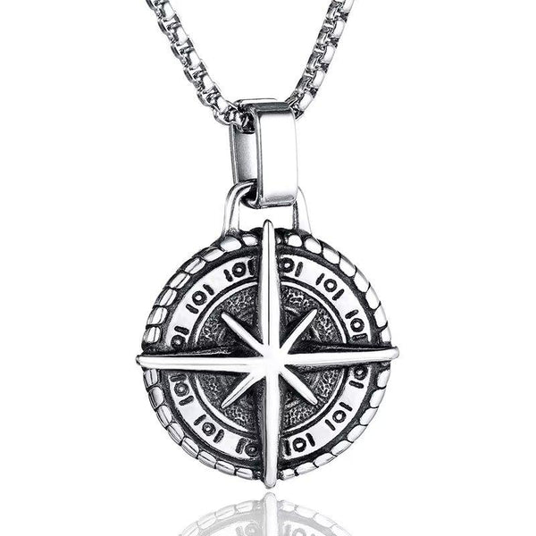 Presentski Vintage Compass Necklace Titanium Steel Hexagram Personality Pendant Necklace