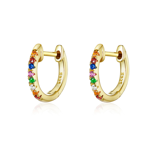 Presentski Tiny Huggie Hoop Earrings 925 Sterling Silver Inlaid Colorful Delicate Cubic Zirconia Colorful Huggies Hoop Earrings as Gift for Women and Girls Girlfriends