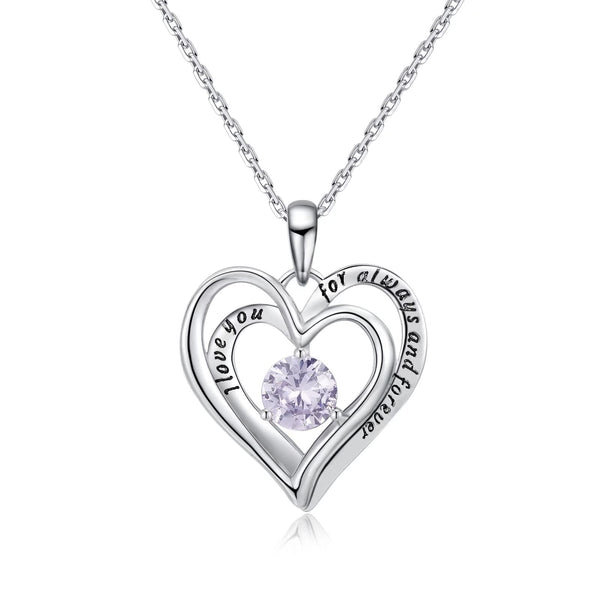 Presentski Twining Heart Birthstone Pendant Necklace - 925 Sterling Silver Dainty Love You Forever Round Gemstone Cubic Zirconia 18” Platinum Plated Adjustable Chain Necklaces Jewelry Gifts for Girls Wife