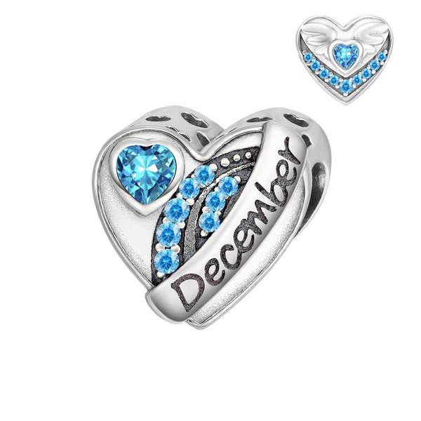 Heart Birthstone Charms Angle Wings for Bracelet - Presentski Forever Love Charm with Birthstones for Bracelets Silver Hearts Dangle Charms Bead for Bracelets Necklace Birthday Gifts for Women Girls