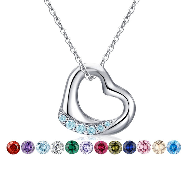 Presentski Floating Heart Birthstone Necklace for Women: 925 Sterling Silver Open Heart Pendant Necklaces Sparkling Cubic Zirconia Necklace, Meaningful Birthday Jewelry Gifts for Teen Girls (Adjustable Chain)