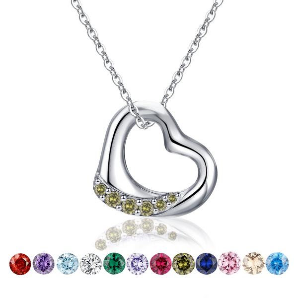 Presentski Floating Heart Birthstone Necklace for Women: 925 Sterling Silver Open Heart Pendant Necklaces Sparkling Cubic Zirconia Necklace, Meaningful Birthday Jewelry Gifts for Teen Girls (Adjustable Chain)