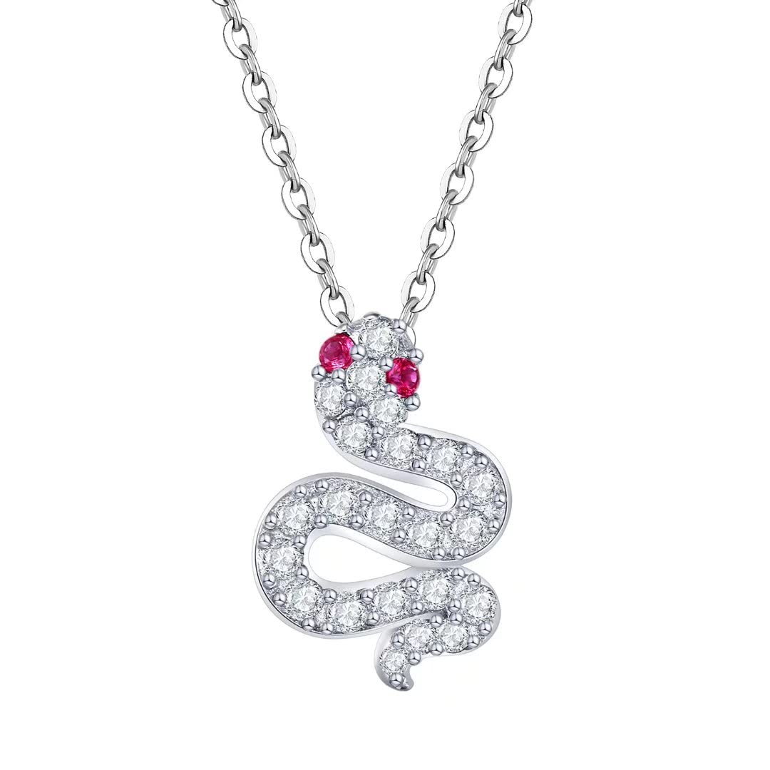 Presentski Silver White Snake Necklace Fashion Red Eye White Zircon Snake Snake Pendant Necklace Suitable for Young Fashion Ladies