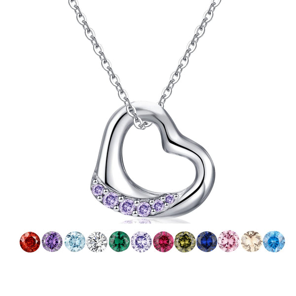 Presentski Floating Heart Birthstone Necklace for Women: 925 Sterling Silver Open Heart Pendant Necklaces Sparkling Cubic Zirconia Necklace, Meaningful Birthday Jewelry Gifts for Teen Girls (Adjustable Chain)