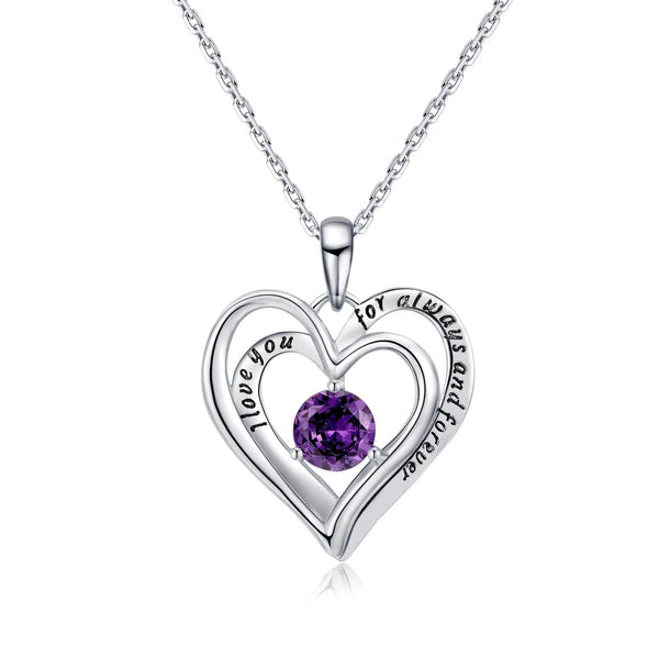 Presentski Twining Heart Birthstone Pendant Necklace - 925 Sterling Silver Dainty Love You Forever Round Gemstone Cubic Zirconia 18” Platinum Plated Adjustable Chain Necklaces Jewelry Gifts for Girls Wife