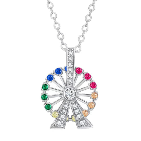 Presentski London Eye Ferris Wheel Necklace 925 Sterling Silver Exquisite Fashion Ferris Wheel Pendant Necklace for Lovers and Friends