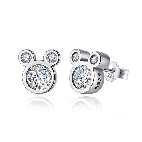 Presentski 925 Sterling Silver Cute Mouse Stud Earrings with Cubic Zirconias for Teen Girls