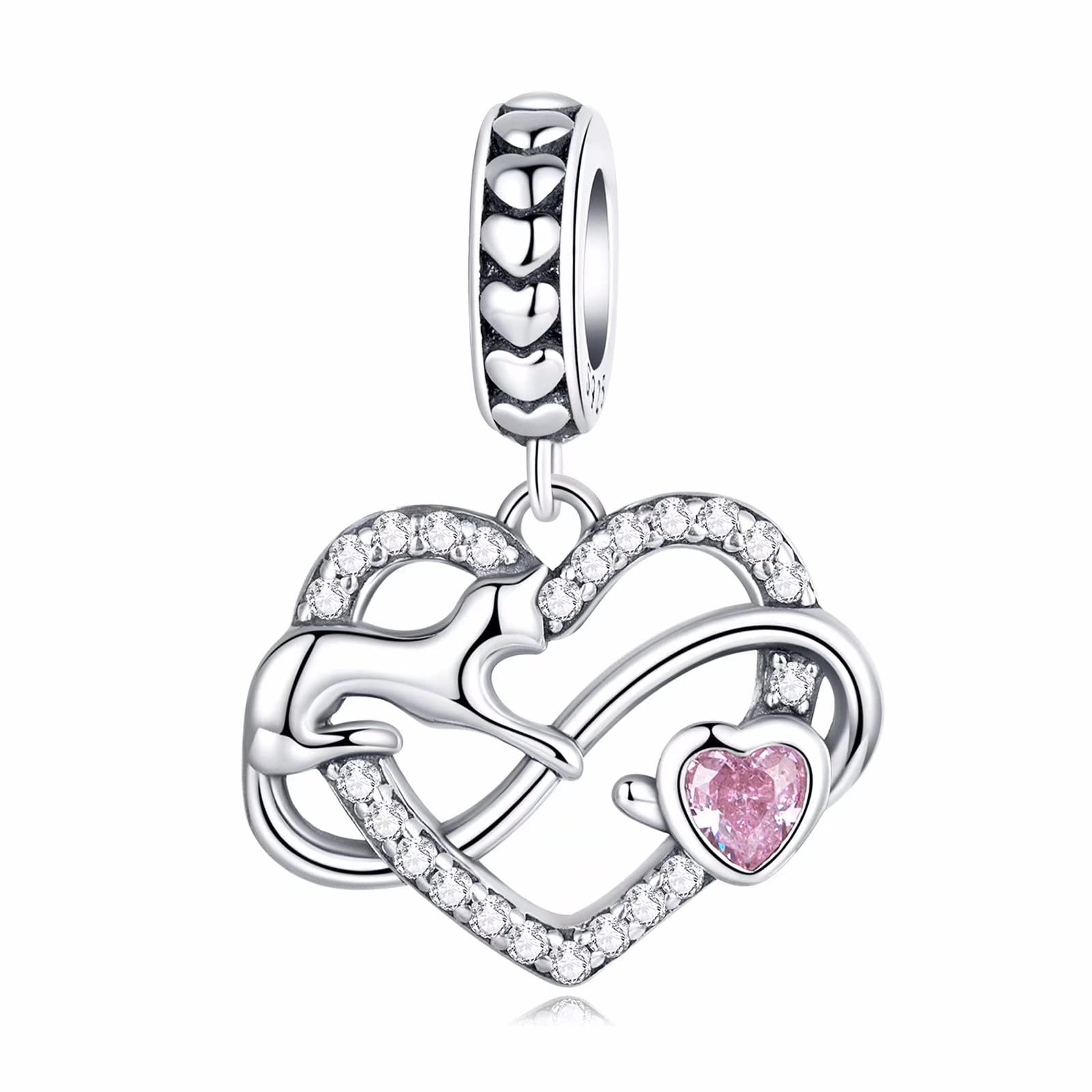 Presentski CZ Infinity Love Heart Charm 925 Sterling Silver Cute Cat Pet Kitten Animal Charms fit European Bracelet Necklace Jewelry Gift for Women Girls