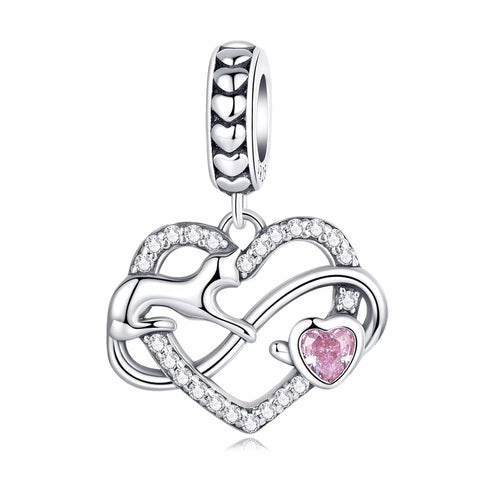 Presentski CZ Infinity Love Heart Charm 925 Sterling Silver Cute Cat Pet Kitten Animal Charms fit European Bracelet Necklace Jewelry Gift for Women Girls