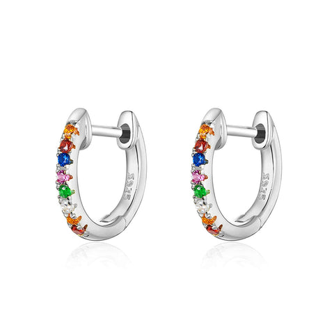 Presentski Tiny Huggie Hoop Earrings 925 Sterling Silver Inlaid Colorful Delicate Cubic Zirconia Colorful Huggies Hoop Earrings as Gift for Women and Girls Girlfriends