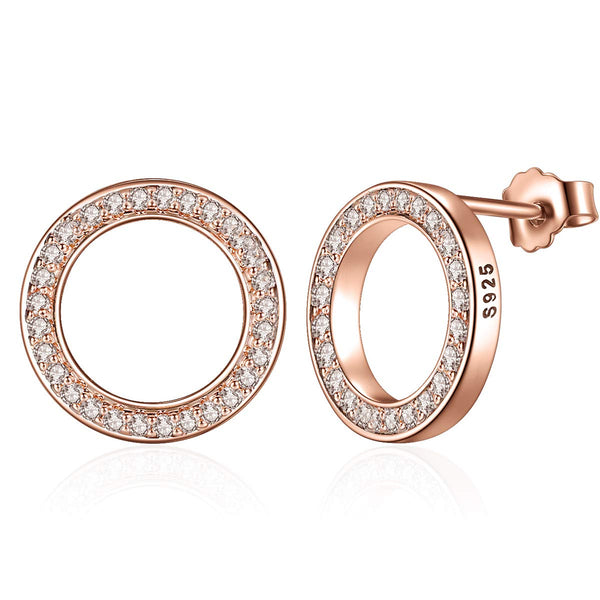 Presentski Pierced Halo Earrings for Women Girls，925 Sterling Silver CZ Circle Stud，Jewellery Gift