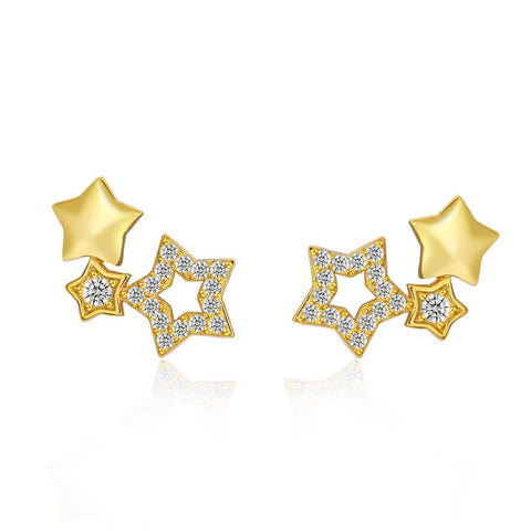 Presentski Star Climber Earrings S925 Sterling Silver Triple Star Ear Climber Hypoallergenic CZ Stud Crawler Earrings for Women Teen Girls, Gift boxed